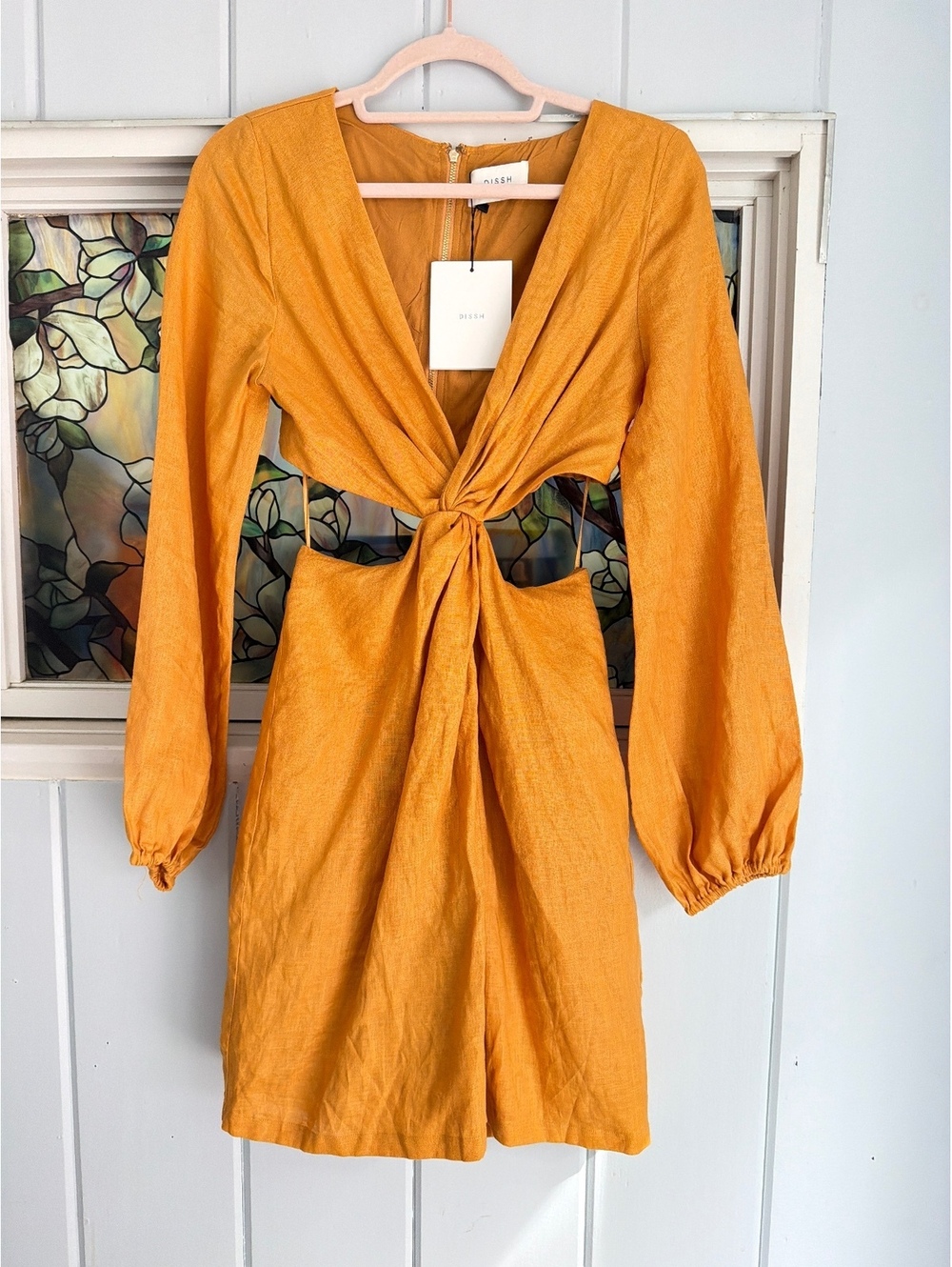 Dissh Tina Marigold Twist linen blend Mini Dress Size 4
